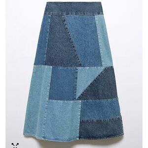 Mango Blue Patchwork A-Line Skirt